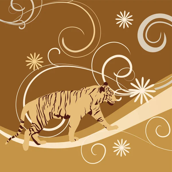 Golden Baclground Golden Tiger — Stock Vector