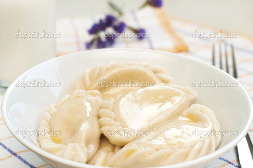 Pierogi with cottage. Traditonal Polish food