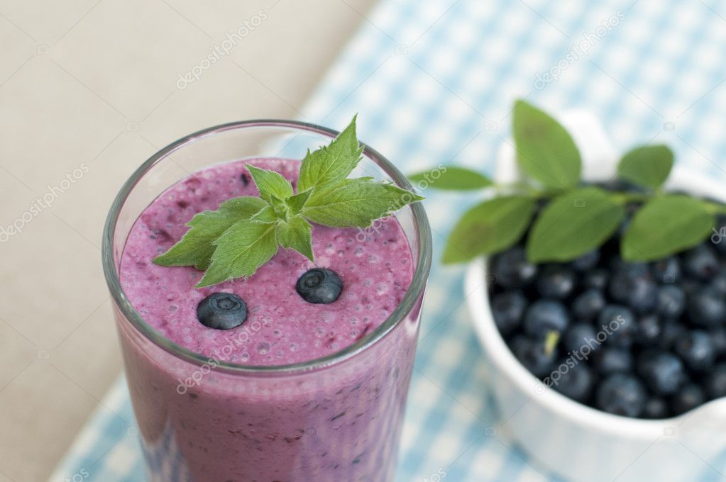 Fresh blueberry smoothie, selective focus