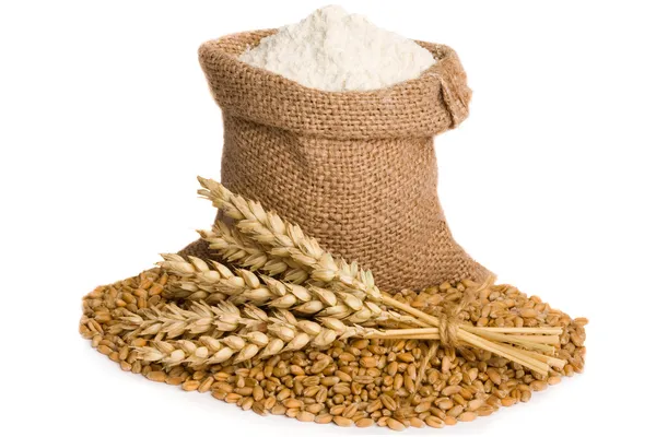 Flour in small burlap sack — Stock Photo, Image