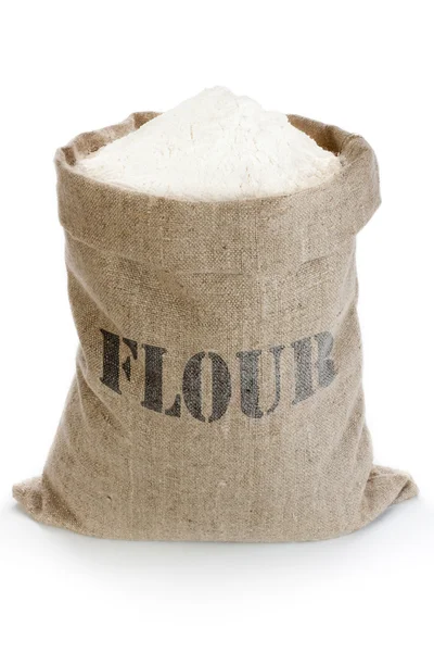 Saco de lino con harina —  Fotos de Stock