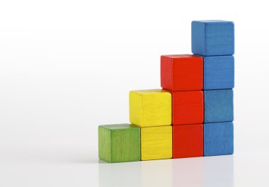 Toys blocks as step stair, multicolor wooden ladder building bricks on white color