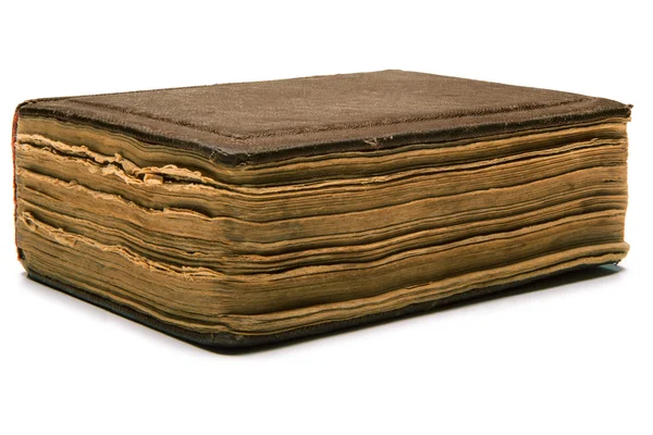 Eski kitap kapağı sarı kağıt beyaz zemin üzerinde. yaşlı sayfaları yıpranmış — Stok fotoğraf