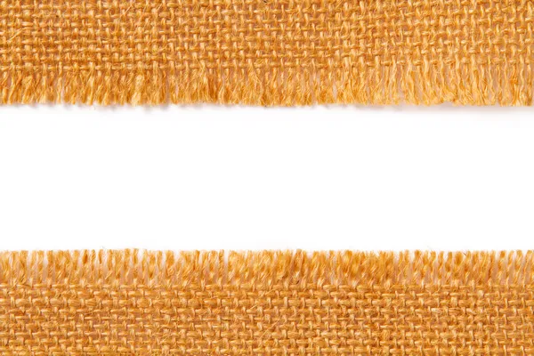 Granica tekstura tkanina rozdarty bielizny zwolnieniu tkaniny, zgrywanie krawędzi Hesjan grubej złomu — Zdjęcie stockowe
