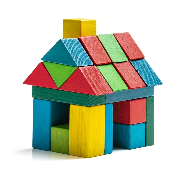 House toy blocks isolated white background, little wooden home Royalty Free Stock Photos