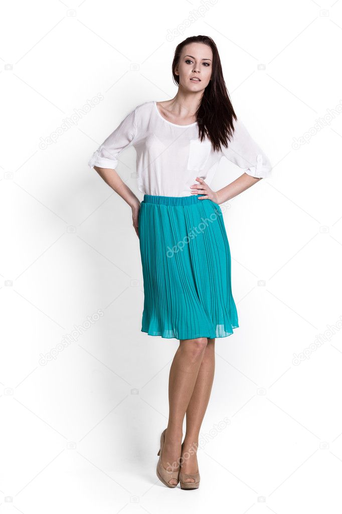 Beautifull woman in blue skirt