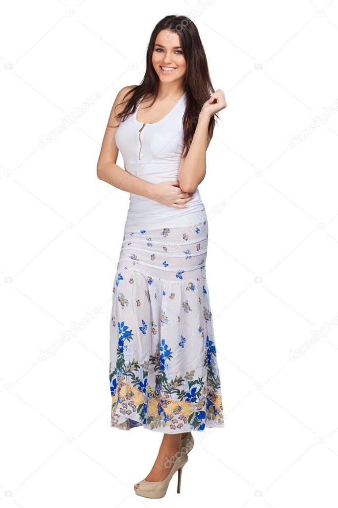 Beautifull woman in white skirt