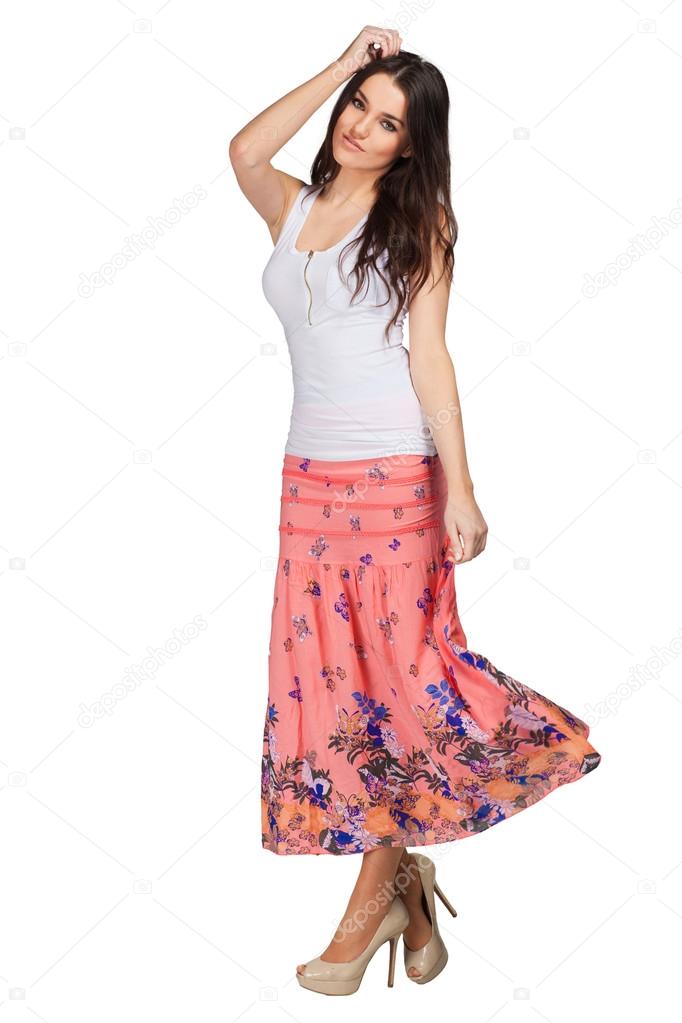 Beautifull woman in pink skirt