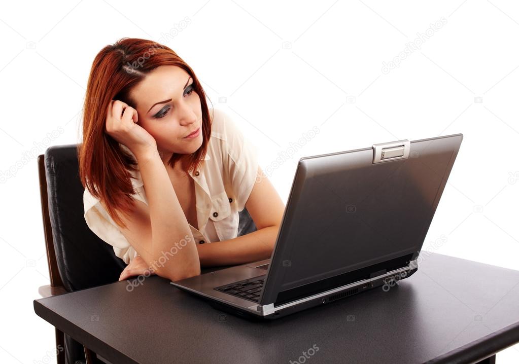bored woman at computer stock photo xalanx 12899434