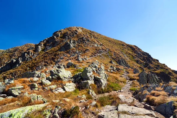 Paisaje con sendero de montaña y cielo azul claro —  Fotos de Stock