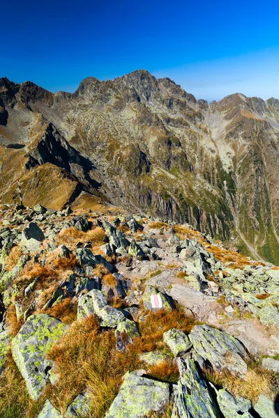 Landskap med bergsled och klarblå himmel — Stockfoto