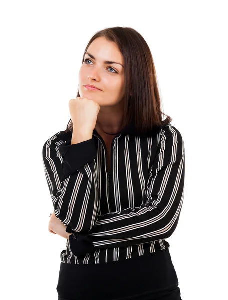 Junge Geschäftsfrau denkt isoliert auf weißem Hintergrund — Stockfoto