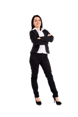 çapraz kolları üzerinde beyaz izole duran genç iş kadını