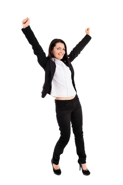 Joven mujer de negocios feliz celebrando la victoria —  Fotos de Stock