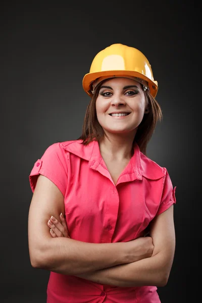Young engineer lady with hardhat — Stock Photo, Image