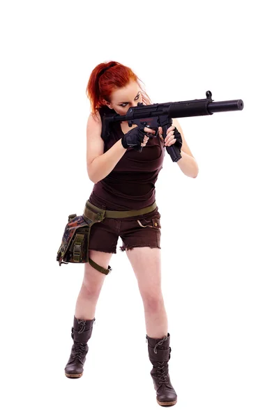 Military redhead beautiful young lady — Stock Photo, Image