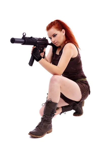 Military redhead beautiful young lady — Stock Photo, Image