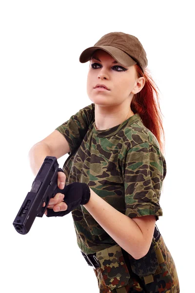 Military redhead beautiful young lady — Stock Photo, Image