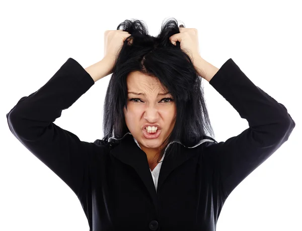Retrato de uma empresária furiosa puxando o cabelo — Fotografia de Stock