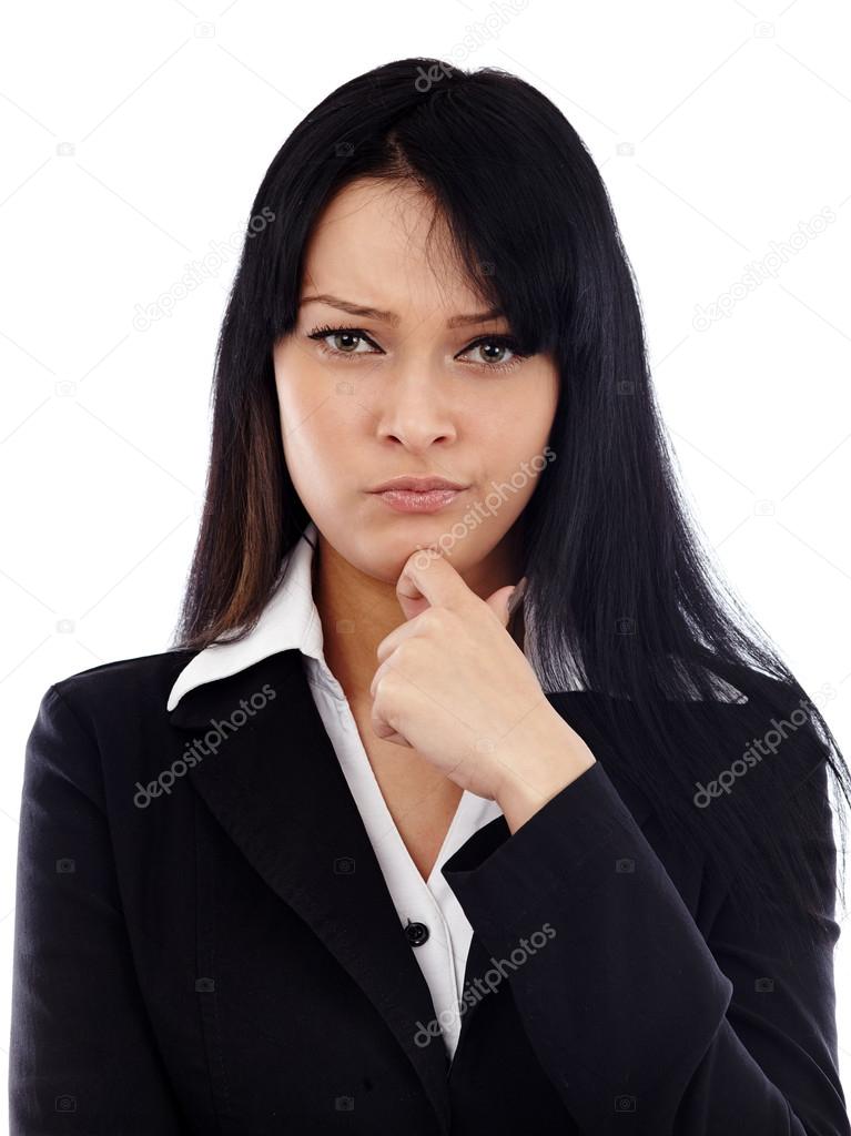 Closeup of pondering businesswoman