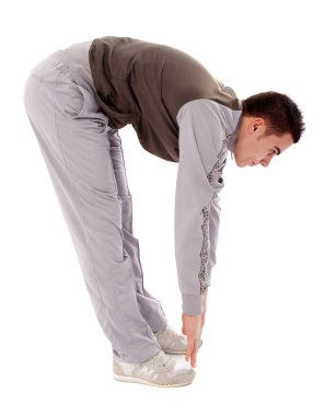 Young man doing physical exercises clipart