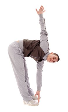 Young man doing physical exercises clipart