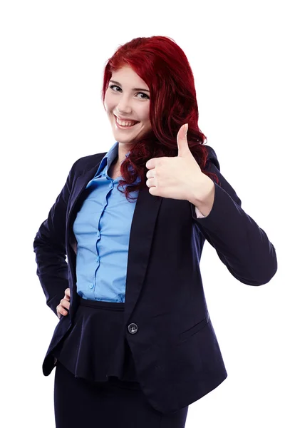 Šťastná mladá žena dává palec — Stock fotografie