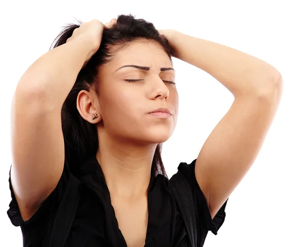 Junge Geschäftsfrau hat Kopfschmerzen — Stockfoto