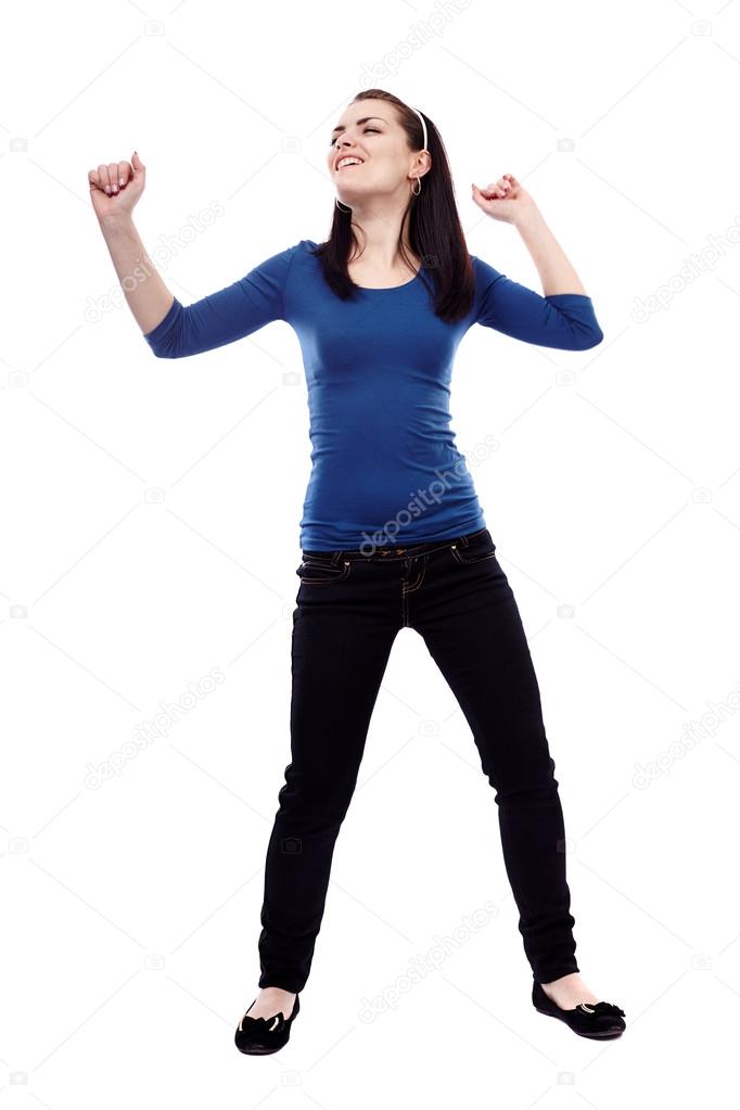 Young woman dancing isolated on white background