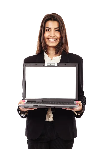 Presentando un computer portatile, copyspace sul monitor — Foto Stock