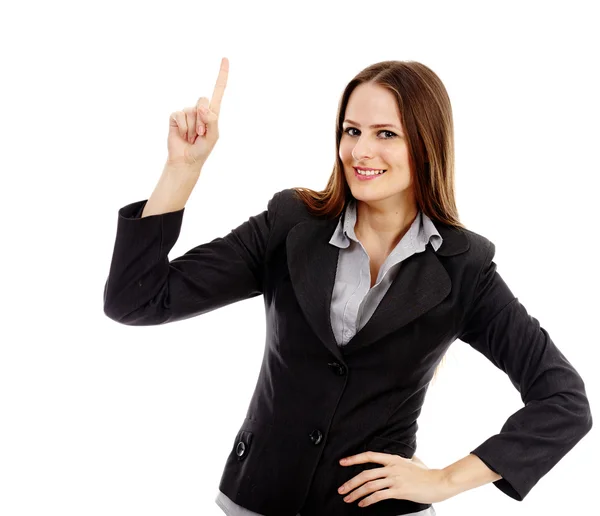 Attraktiva affärskvinna pekar något — Stockfoto