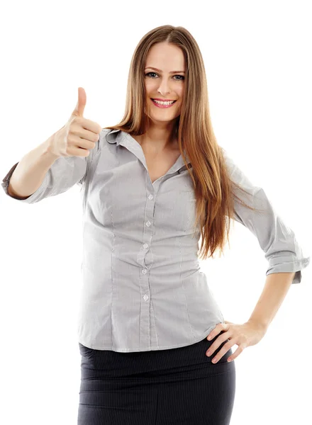 Mujer de negocios haciendo pulgares hacia arriba signo —  Fotos de Stock