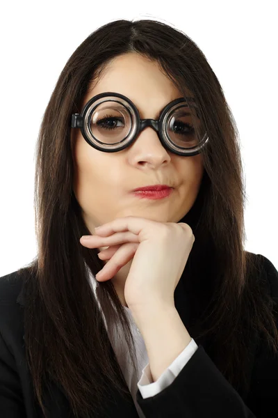 Mujer poco atractiva con gafas divertidas —  Fotos de Stock