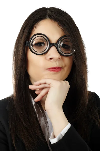 Unattractive woman wearing funny glasses Stock Photo