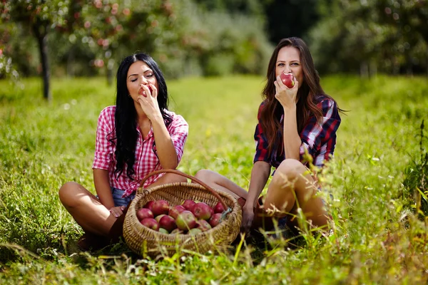 Beautiful women taking a bite of an apple — Stock Photo, Image