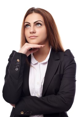 iş kadını elle çene üzerinde düşünme