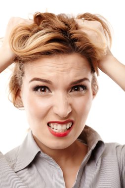 Saçlarını çekerek kızgın iş kadını