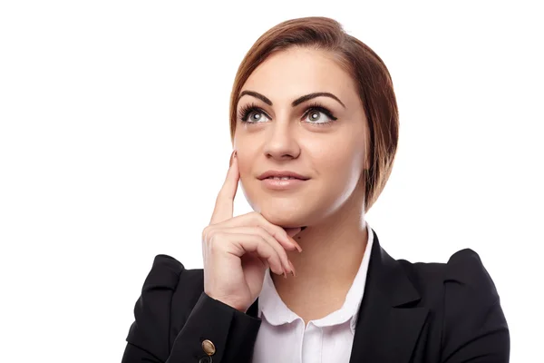 Zakenvrouw denken met hand op kin — Stockfoto