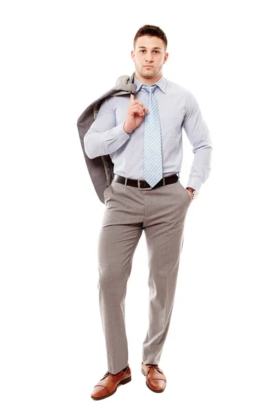 Empresário confiante segurando seu casaco — Fotografia de Stock