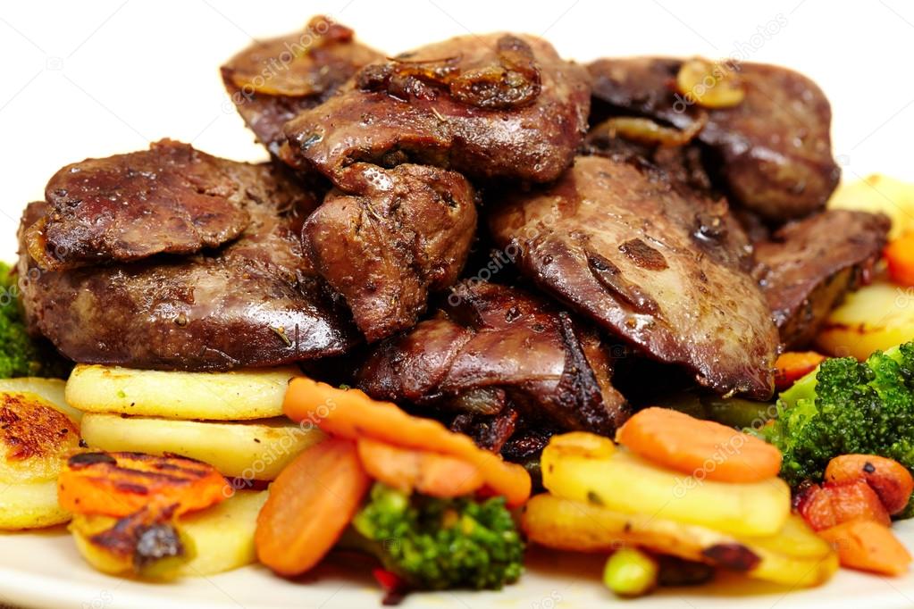 Roasted chicken liver with veggies