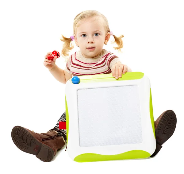 Preschool girl drawing on a board — Stock Photo, Image