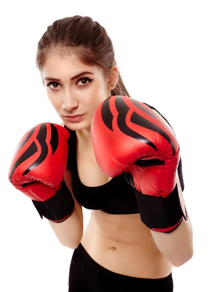 Señora boxeador con guantes — Φωτογραφία Αρχείου