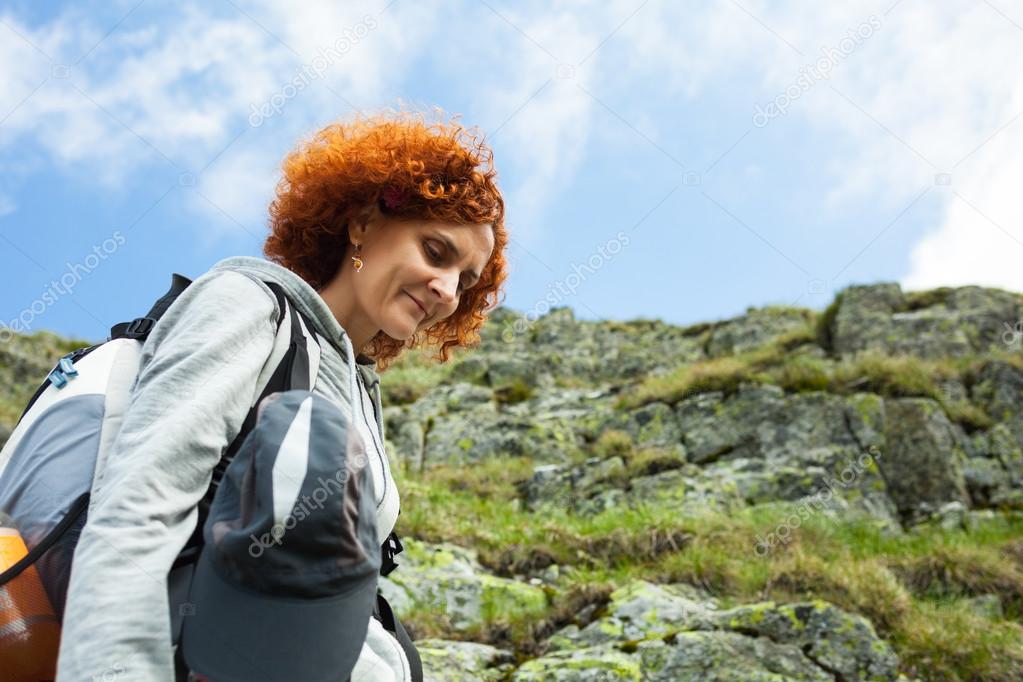 Hiker lady in mountains