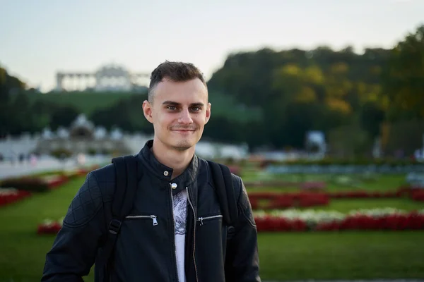 Selective Focus Portrait Handsome Young Man Urban Environment — Stock Photo, Image