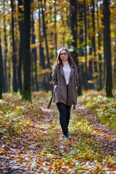 Портрет Молодой Привлекательной Кавказки Дубовом Лесу Осенью — стоковое фото