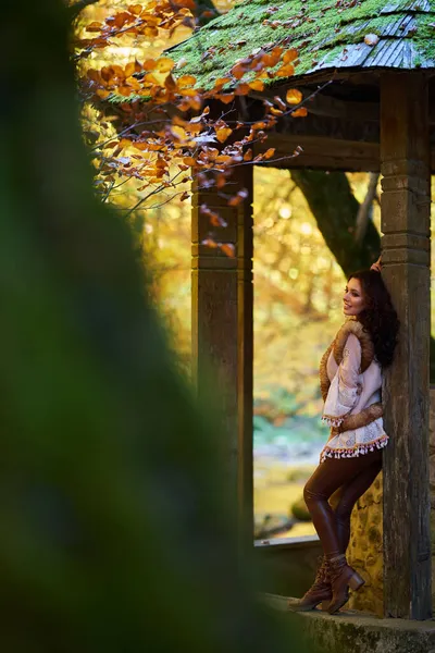 Retrato Una Hermosa Joven Junto Río Mediados Otoño — Foto de Stock