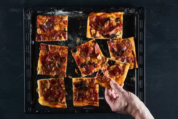 Homemade Pepperoni Pizza Tray Wooden Board — Stock Photo, Image