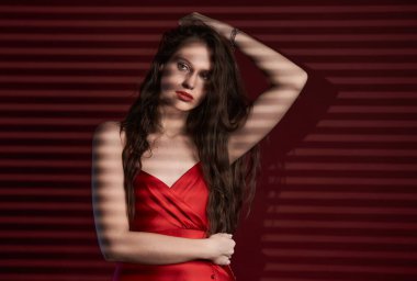 Güzel bir genç kadının yaratıcı aydınlatma portresi.