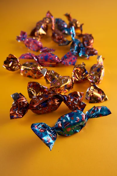 Closeup Group Christmas Candies Wrapped — Stock Photo, Image