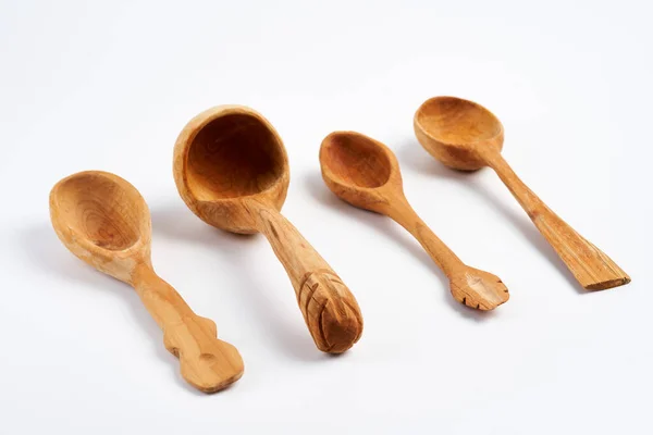 Handcrafted Wooden Spoons Ladle Isolated White Background — стоковое фото